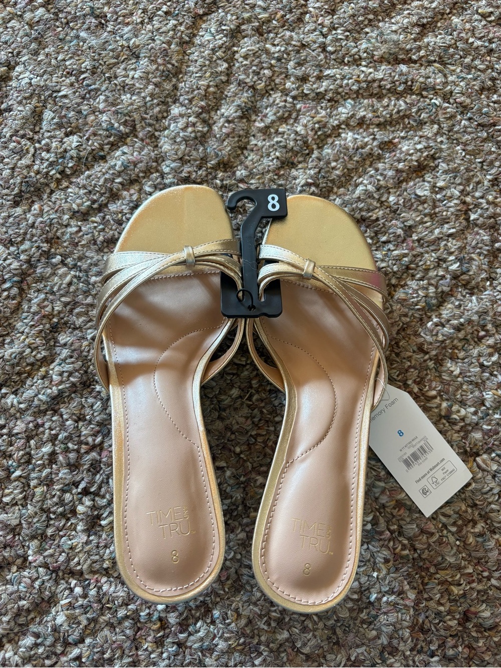 Time and Tru Gold Strappy Slide Sandals - Size 8